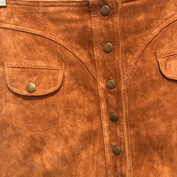 Anthropologie 100% LEATHER Vintage Button Skirt 8 - Picture 2 of 9